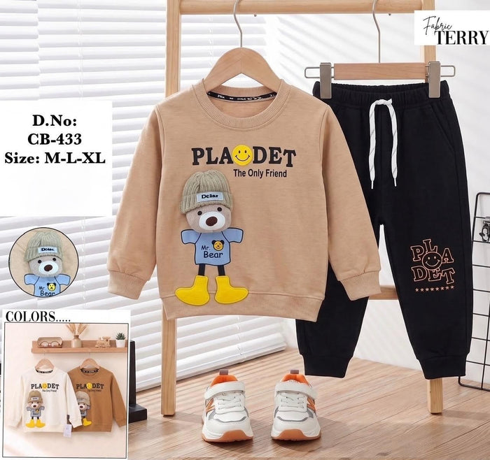 🧸 Kids Cute "Mr. Bear" 3D Patch Terry Tracksuit Set ❄️