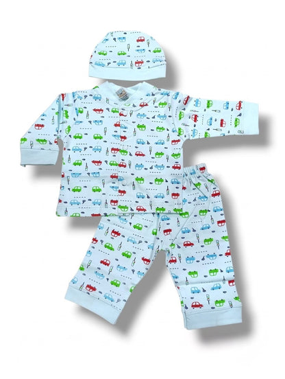 3-Piece Printed Baby Pajama & Cap Set 🍼
