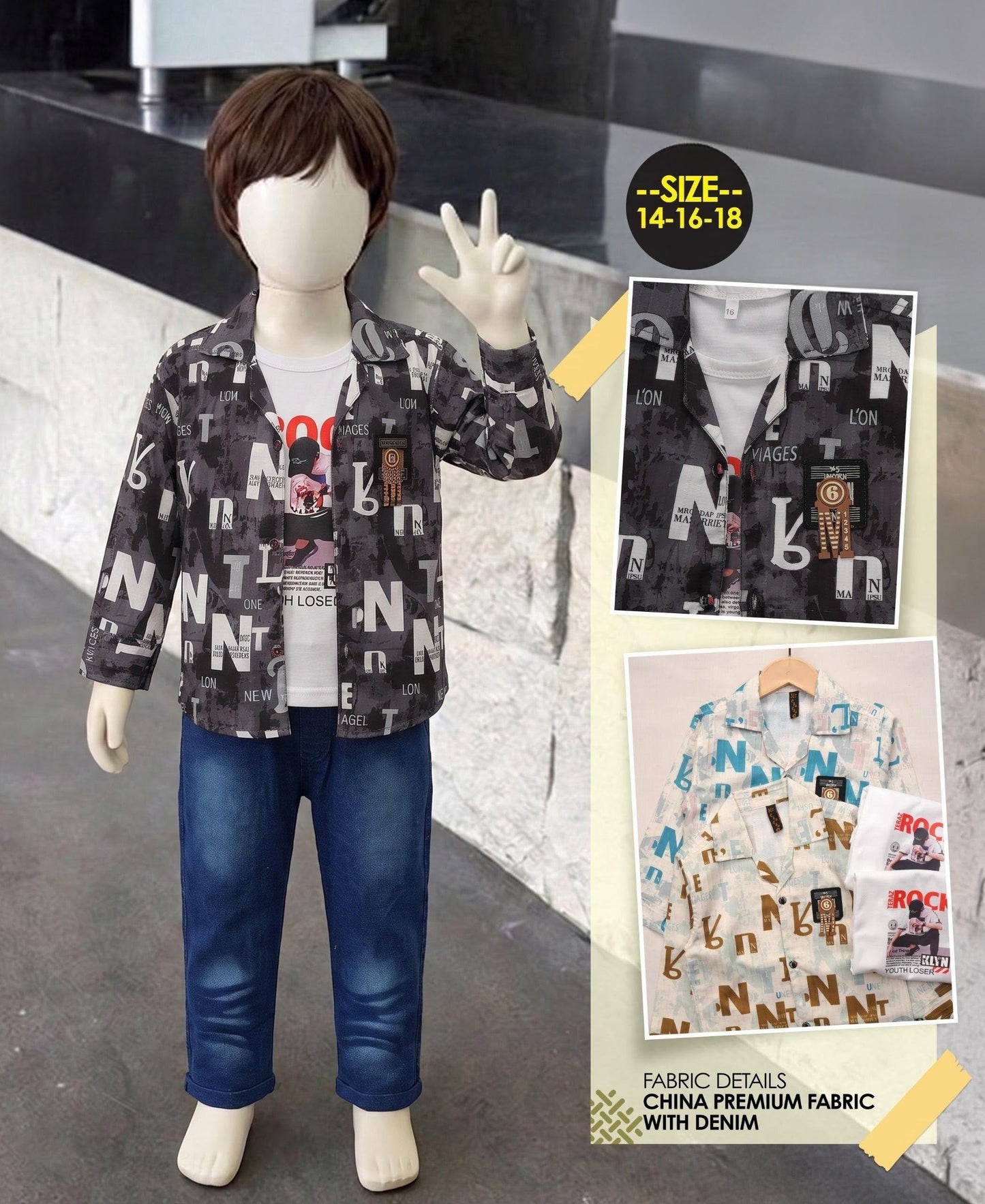 🔤 Boys Cool Typography Shirt & Denim Set