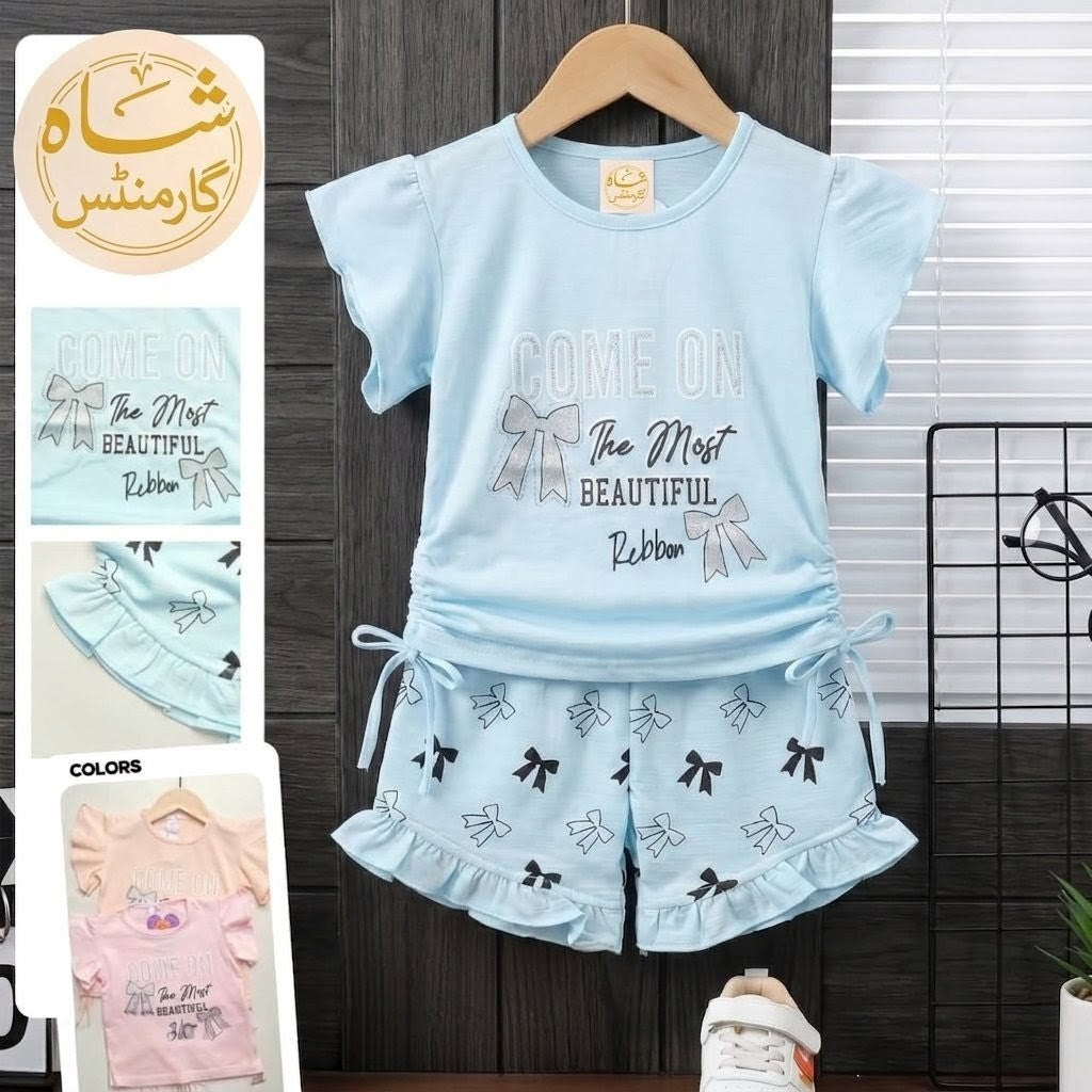Shah Garments Baby Girls 2-Piece Cotton T-Shirt & Ruffle Shorts Set | Summer Outfit